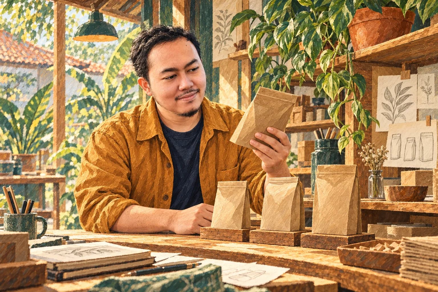 Ilustrasi Khairun Rizki mengevaluasi pengembangan produk.